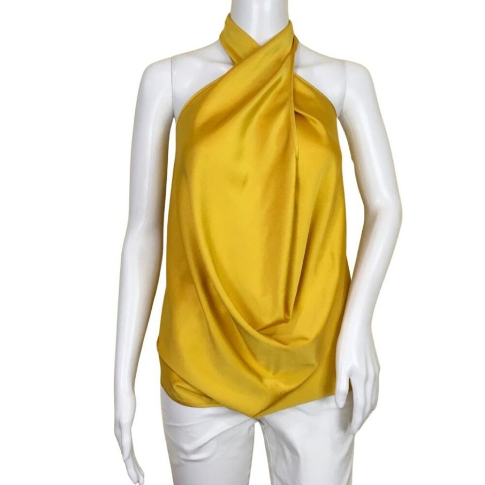 Pre-Owned Ramy Brook Women's Harriet Halter Tank Top Sleeveless Gold Sz 6